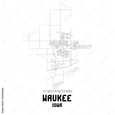 Waukee Iowa. US street map with black and white lines. Stock Illustration | Adobe Stock