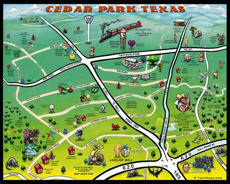 Cedar Park Texas Cartoon Map Digital Art by Kevin Middleton