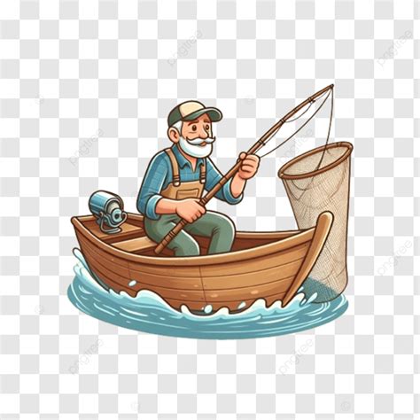 A Fisherman In Boat Holding Fishing Net Ready To Catch Fish Clipart Image, A Fisherman In A Boat ...