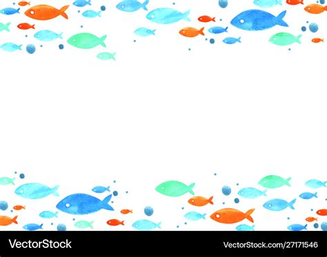 School fish watercolor hand painting border Vector Image