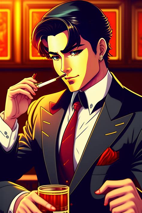 Lexica - In the style of 90's vintage. anime art of a stylish business man smoking a cigarette ...