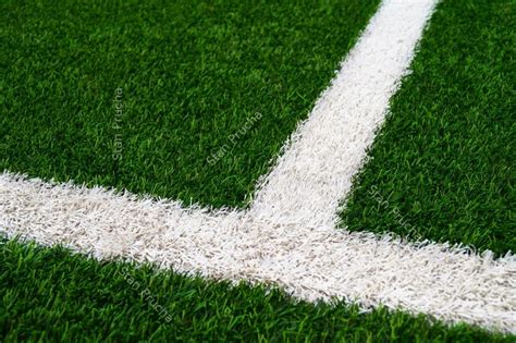 Artificial Green Grass Football / Soccer Field / Pitch & White Stripe ...