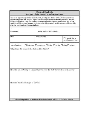 Student Nomination Form - Fill Online, Printable, Fillable, Blank | pdfFiller