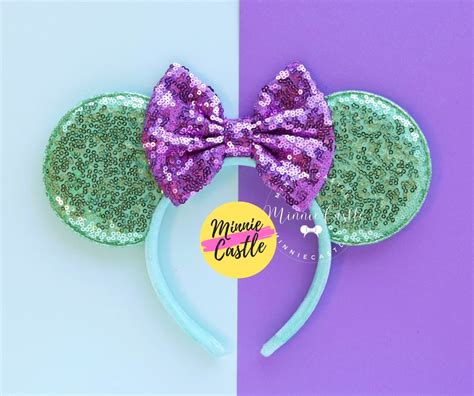 Minnie Ears, Mickey Ears, Sequin Mouse Ears, Mint Green Sequin Ears With Light Purple Bow ...