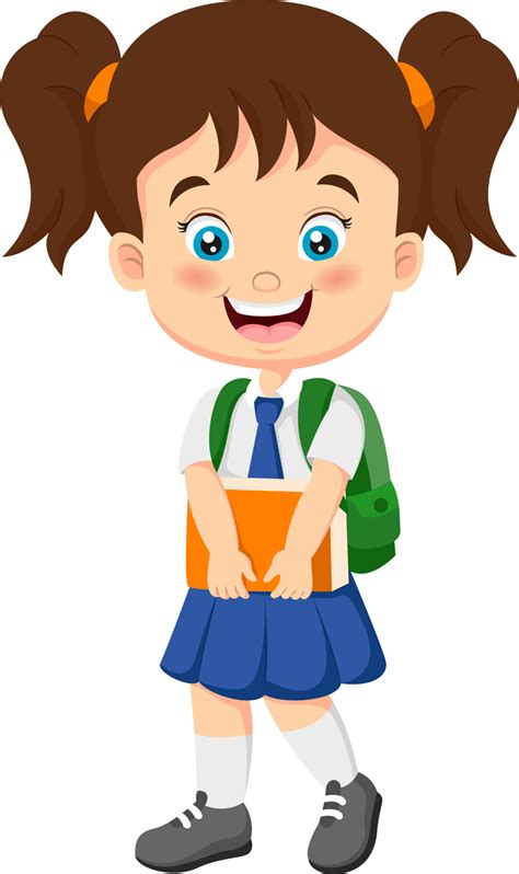 Cartoon school girl with backpack and a book 10067856 Vector Art at Vecteezy