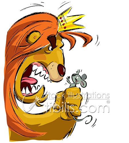 Cartoon lion holding a tiny mouse frightening it on Behance