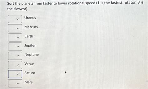 Solved Sort the planets from faster to lower rotational | Chegg.com