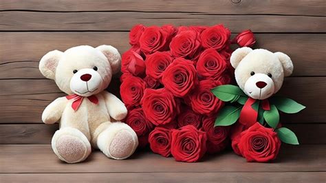 Premium AI Image | A teddy bear and a bouquet of roses