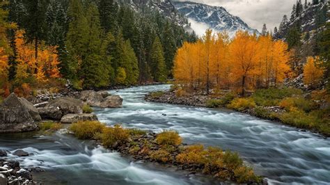 Snow Covered Mountain And River During Fall HD Nature Wallpapers | HD ...