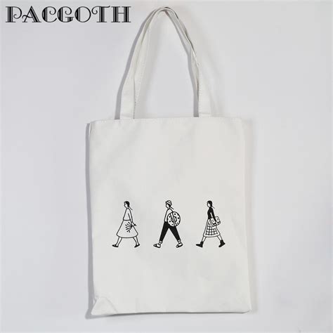 PACGOTH Korean Style New Fashion Canvas Tote Bags White Black Person Cell Phone Pocket 39cm(15 3 ...