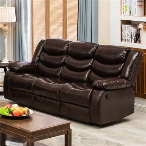 Winslow Rustic Dark Brown PU Leather Recliner Sofa with Cup Holder ...