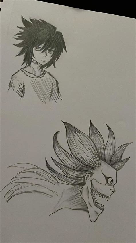 deathnote- L and ryuk drawing | Pencil sketch images, Drawing sketches, Drawings