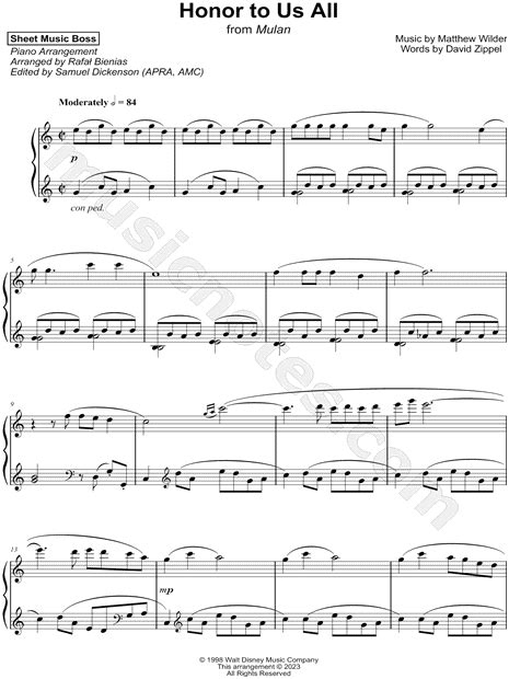 Sheet Music Boss "Honor to Us All" Sheet Music (Piano Solo) in C Major - Download & Print - SKU ...