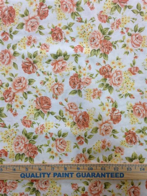 PEACH FLORAL Quilt Fabric by the Yard Half Yard or Fat Quarter Premium ...