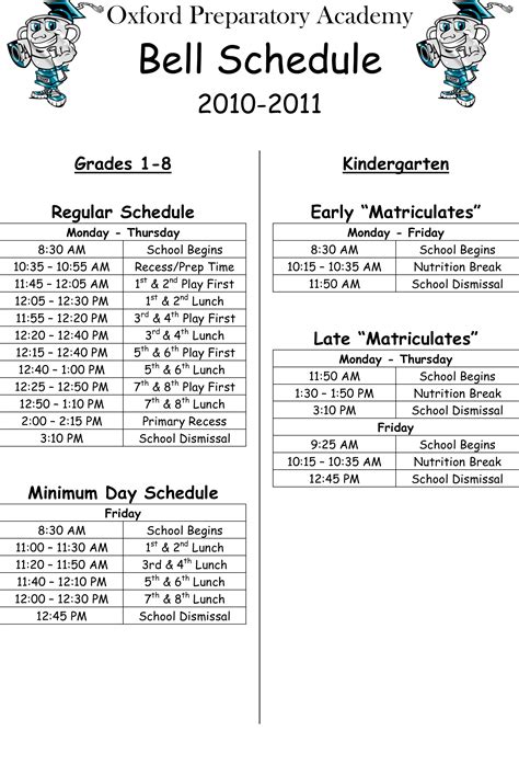 Oxford Academy Bell Schedule - Printable Calendars AT A GLANCE