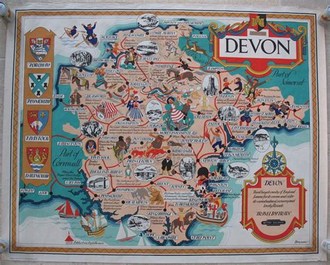 Devon (County Map), by Bowyer. A fabulous and fun pictorial map of Devon showing how the north ...