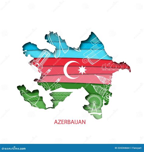 Skyline and Map of Azerbaijan Prominent Landmarks in Layer Paper Effect Stock Vector ...