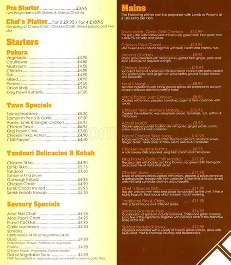 Bombay Blues Menu, Menu podniku Bombay Blues, City Centre, Glasgow ...