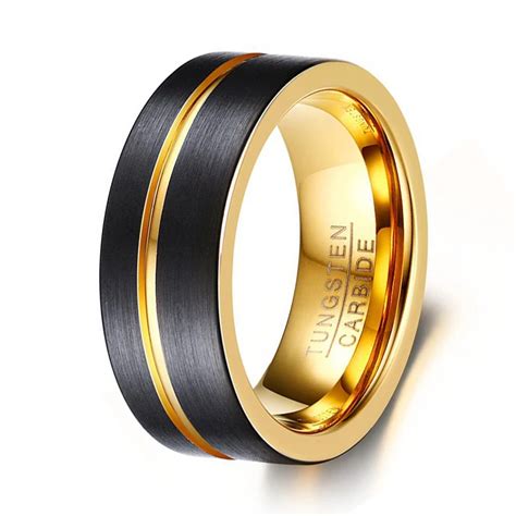 Aliexpress.com : Buy 8mm Wide Fashion Men's Tungsten Ring Black and Gold Color Wedding Band Men ...