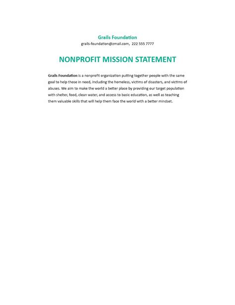 Non Profit Mission Statement Template