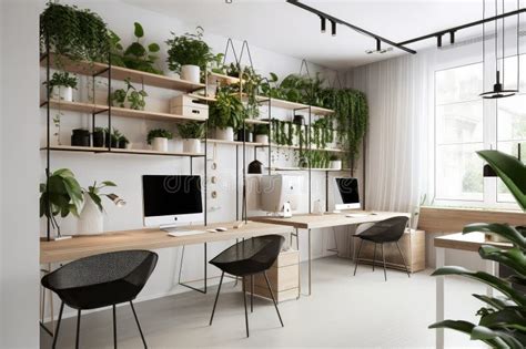 Modern Office, with Minimalist Decor and Plants for Greenery Stock ...