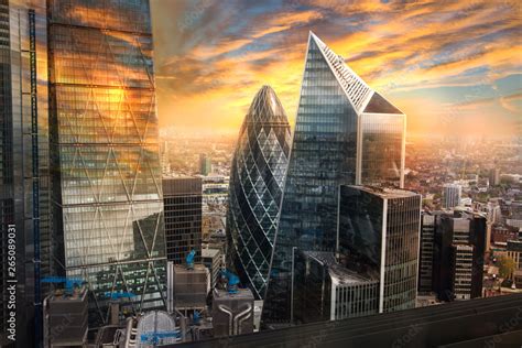 City of London, UK. Skyline view of the famous financial bank district ...