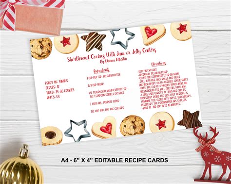 Christmas Cookie Exchange Recipe Card Template Christmas | Etsy