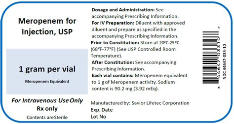 MEROPENEM (Savior Lifetec Corporation): FDA Package Insert