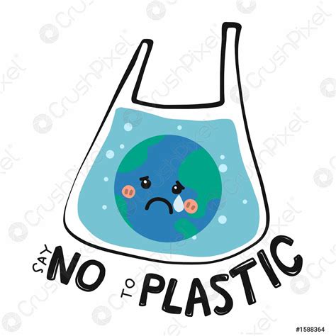 Say No to plastic sad earth in plastic bag cartoon - stock vector ...