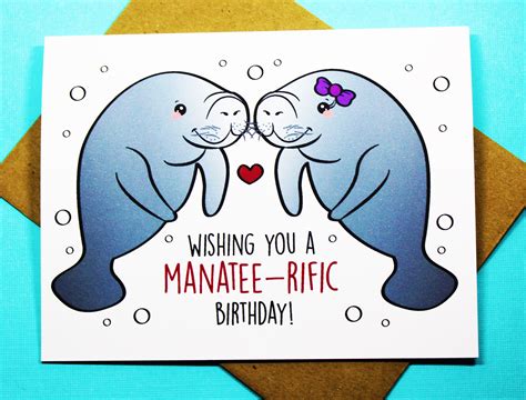 Wishing You A Manatee-rific Birthday Ocean Manatee Romance - Etsy