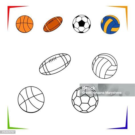 Basketball Volleyball American Football Ball Coloring Page Vector ...