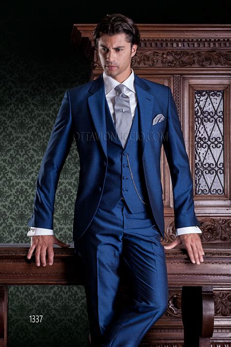 Electric blue mohair wool Formal Suit with 2 buttons and shawl vest | Groom suit, Corporate ...