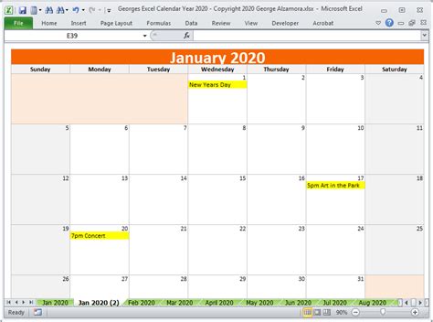 2020 Calendar Year in Excel Spreadsheet - Printable - Digital Download – BuyExcelTemplates.com