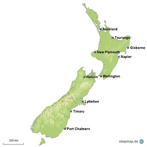 StepMap - NZ Ports - Landkarte für Neuseeland