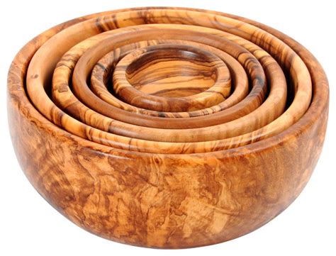 Handmade Olive Wood Nesting Bowls Set of Six Salad Bowls - Contemporary - Serving And Salad ...