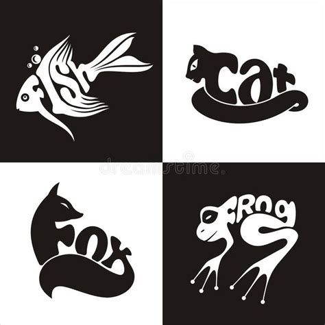 Animals logo frog, fish, cat, fox stock illustration | Typography ...