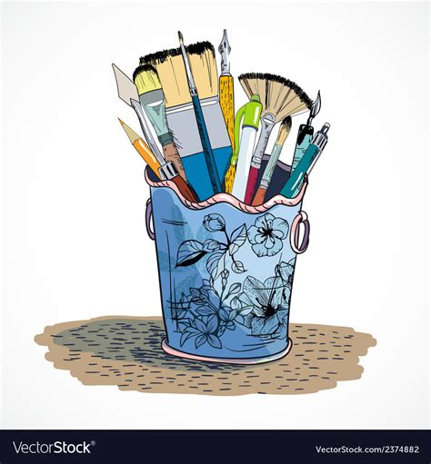 Drawing tools holder sketch Royalty Free Vector Image