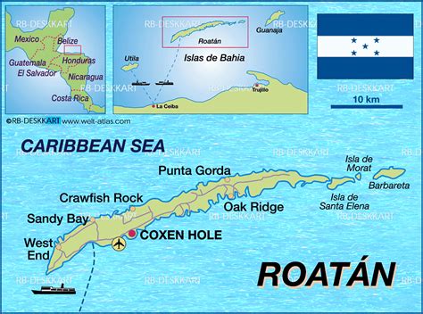 Map of Roatan (Honduras) - Map in the Atlas of the World - World Atlas