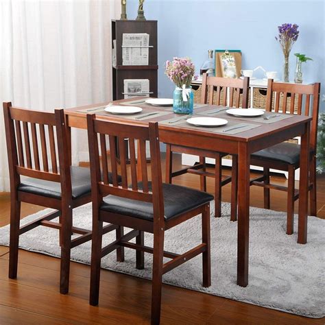 5 Piece Dining Table Set, Dining Sets for 4 Person, Home Kitchen Table and Chairs Set (Cherry ...