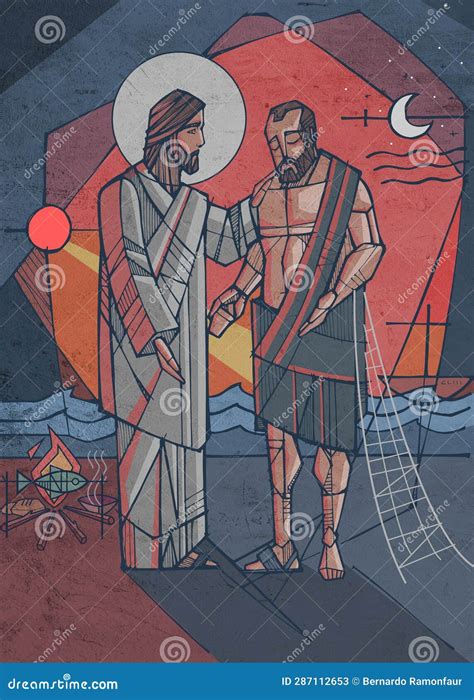 Hand Drawn Illustration of Jesus and Peter Stock Illustration - Illustration of catholic ...