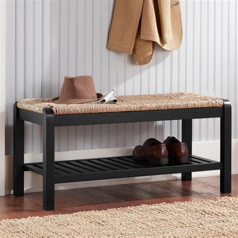 Home Decorators Collection Dorsey Black Wood Entryway Bench with Rush ...