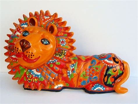 MEXICAN TALAVERA POTTERY SUN LION SCULPTURE ANIMAL FIGURE 20 1/2" | Mexican talavera pottery ...
