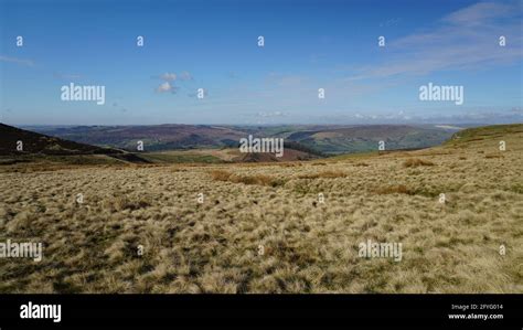 Scenic wide view of Dark Peak Valley in National Peak District, United ...