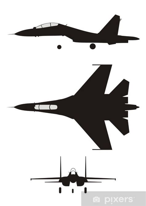 Wall Mural silhouette illustration of jet-fighter SU-30 - PIXERS.CA