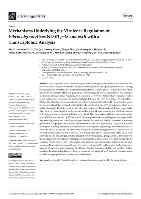 (PDF) Mechanisms Underlying the Virulence Regulation of Vibrio alginolyticus ND-01 pstS and pstB ...