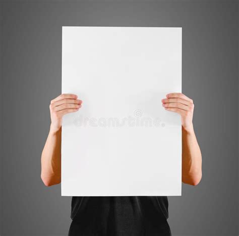 Man Showing Blank White Big A2 Paper, Covers the Face. Leaflet Presentation Stock Photo - Image ...