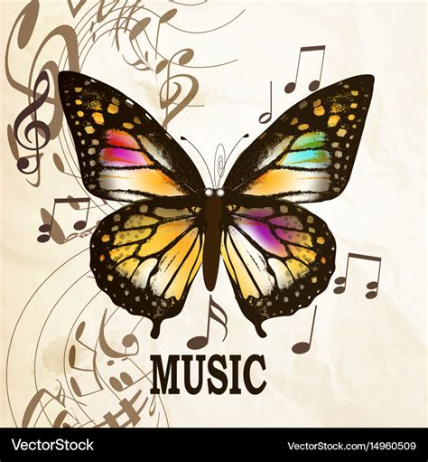 Music background with butterfly and notes Vector Image