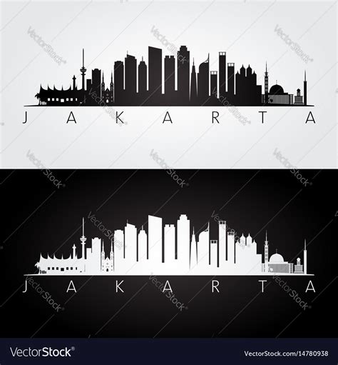 Jakarta skyline and landmarks silhouette Vector Image