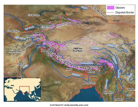 Printable Asia Mountains Map – Map of Asia Mountains