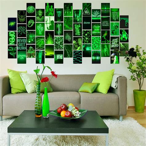 Buy GROBRO7 50PCS Green Neon Aesthetic Wall Collage Kit, Art Indie Room ...